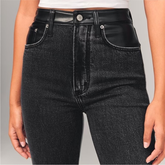 Abercrombie & Fitch Leather Trim Ultra High Rise Ankle Straight Jean size 27/4XL - Picture 3 of 15